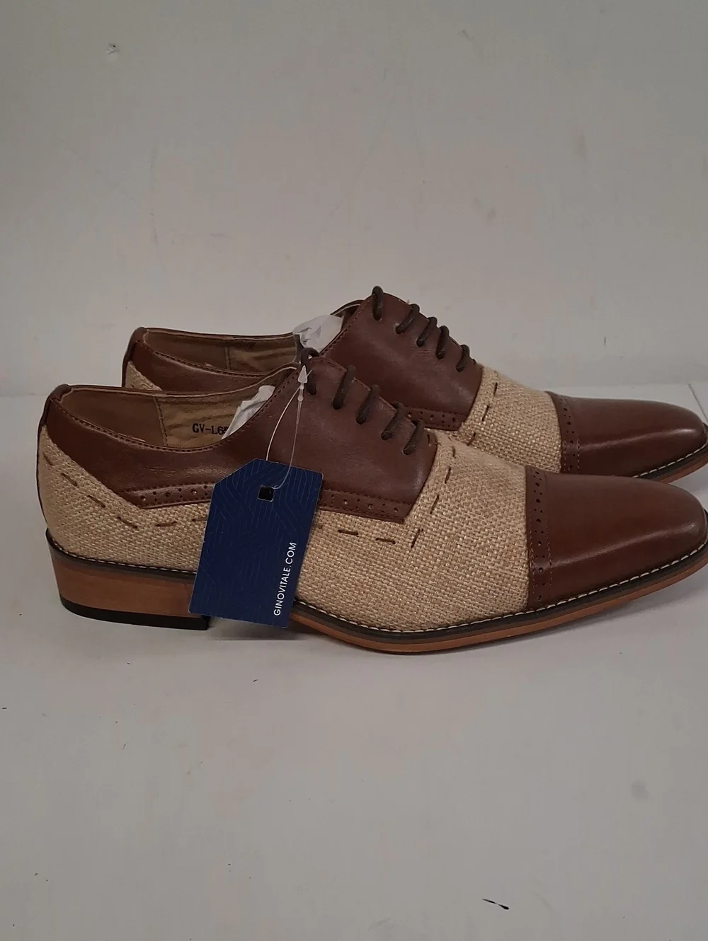 NWT Mens Gino Vitale Lace Up Cap Toe Oxford Brown & Natural